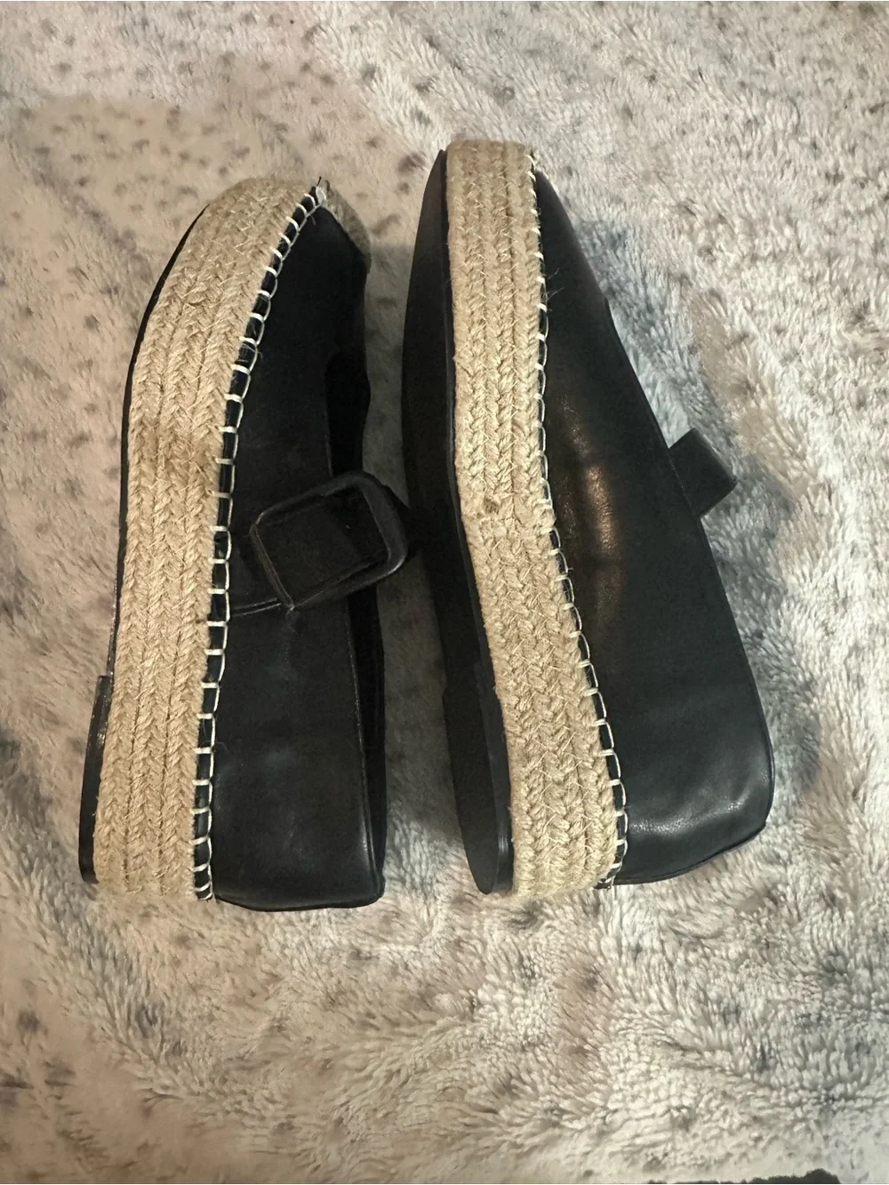 NWOT Black Mary Jane Espadrille Flats with Natural Toe